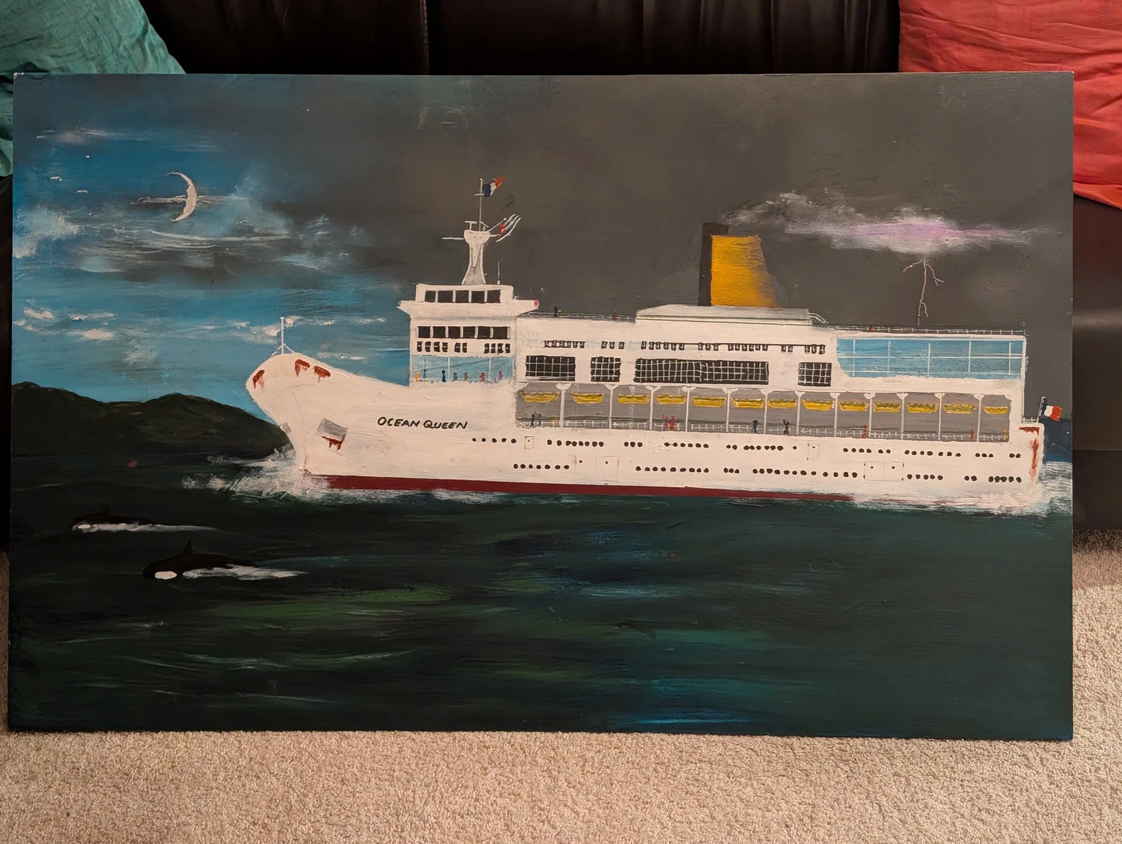 Ocean Queen: Ship beneath the moon.