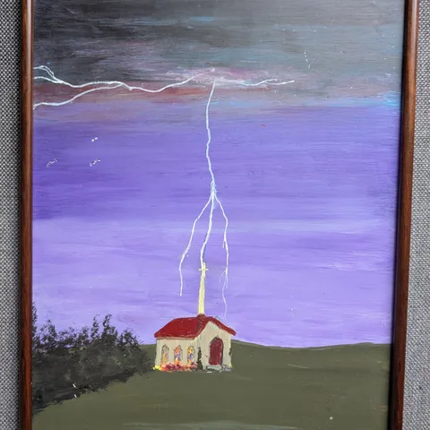 Detail: Lightning and a church.