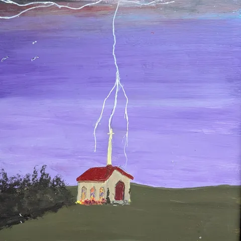 Detail: Lightning and a church.