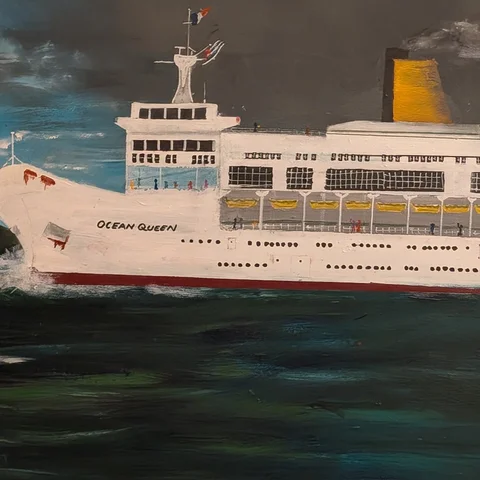 Detail: Ship beneath the moon.